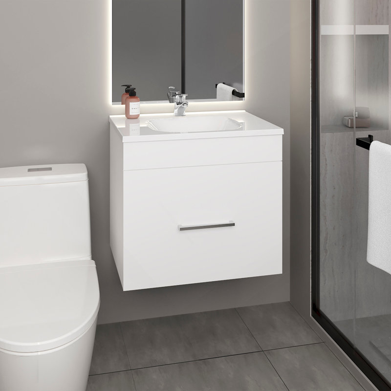 Meuble-lavabo à une porte Hatta, deux tiroirs et tablette ouverte, quincaillerie incluse, blanc, Blanc