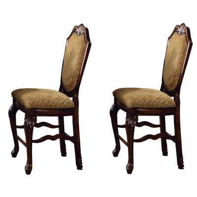 Siège traditionnel de hauteur comptoir (2) - Revêtement et finition beiges avec dossiers ergonomiques Sièges rembourrés de mousse pour les tabourets de salle à manger (2) Arqué