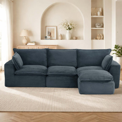 Corduroy Modular L-Shaped Sectional Sofa with Ottoman