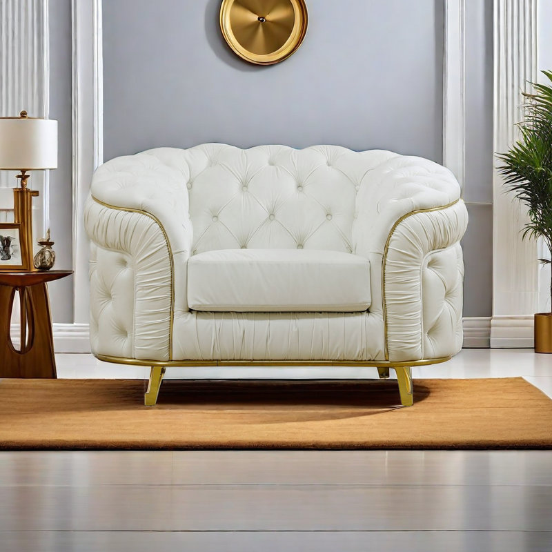 Fauteuil Chesterfield VERX-Flannelette Classic, Velours blanc