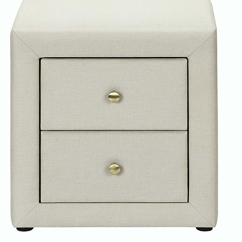 Bedroom Accent, Nightstand, End, Side, Lamp, Bedroom, Upholstered, Pu Leather Look, Beige