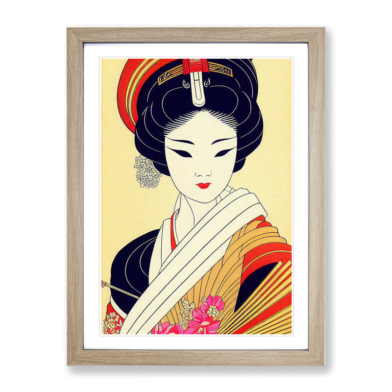 Splendid Geisha - Framed Print, 34cm H x 25cm W x 2cm D, Oak Framed