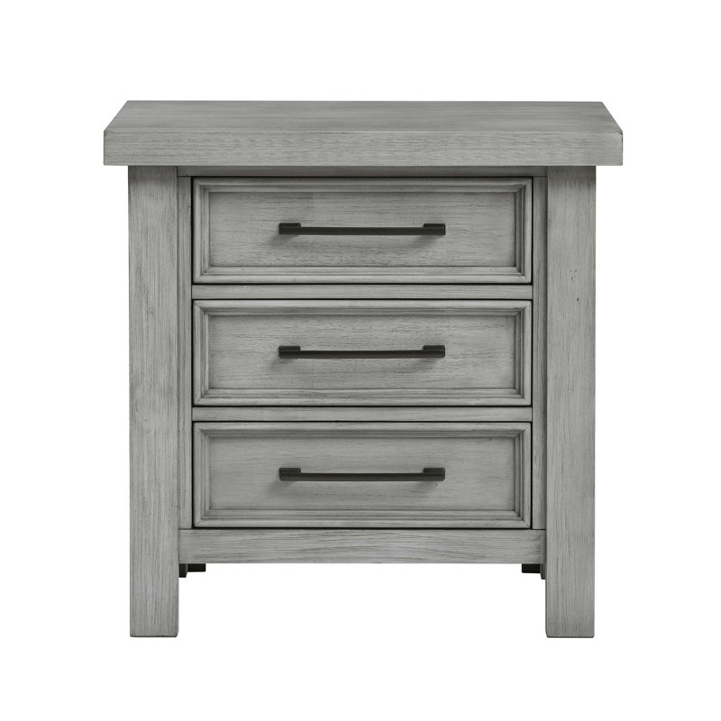 Transitional Antique Gray Nightstand With 3 Drawers | Classic Bedroom Furniture | Gift Idea