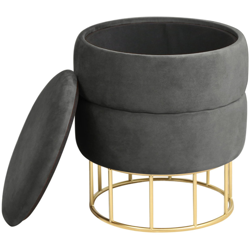 Ajla 37cm Wide Velvet Tufted Circle Pouf Ottoman with Storage