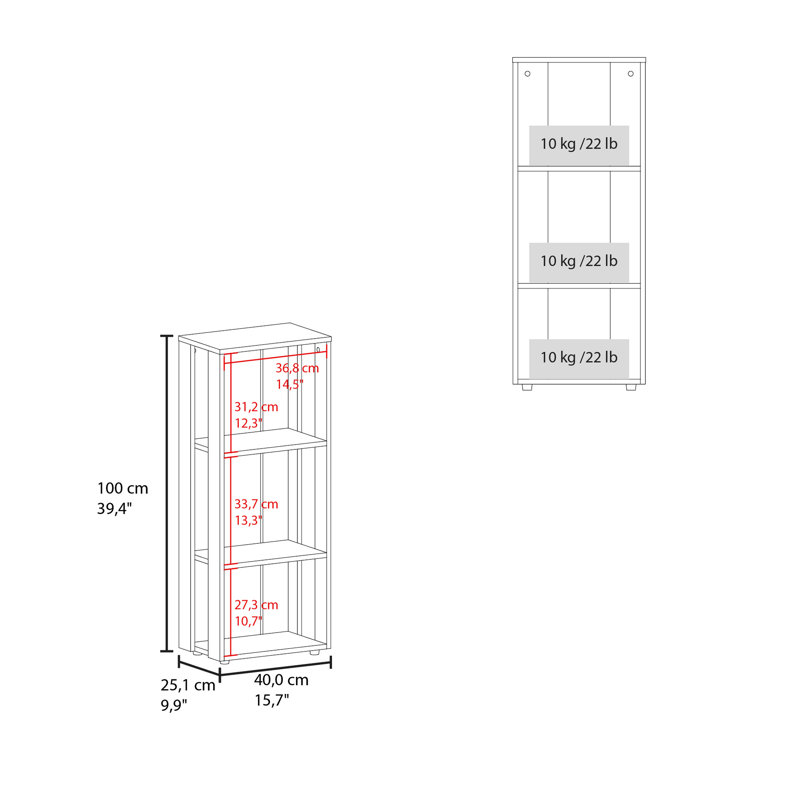 Bibliothèque à quatre tablettes de 38,7 po de hauteur - espace de rangement blanc pour le salon, Blanc