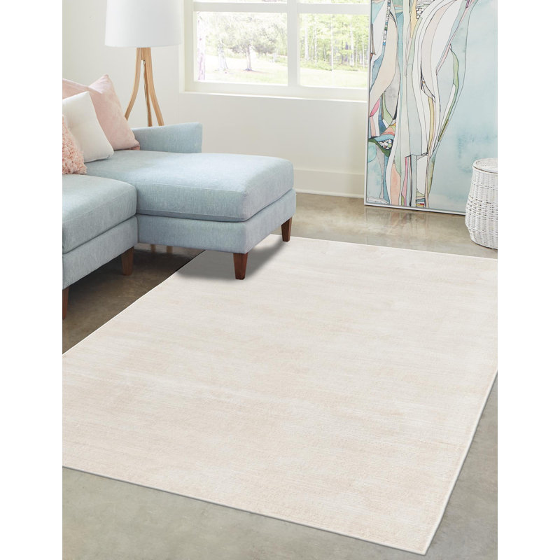 Tapis ivoire tissé à la machine de couleur unie Mclellan, Rectangulaire 4 pi x 6 pi