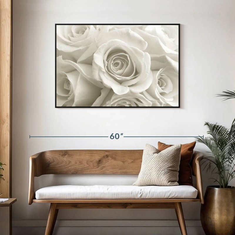 Roses blanches pures, Cadre flottant noir, 43 po x 29 po
