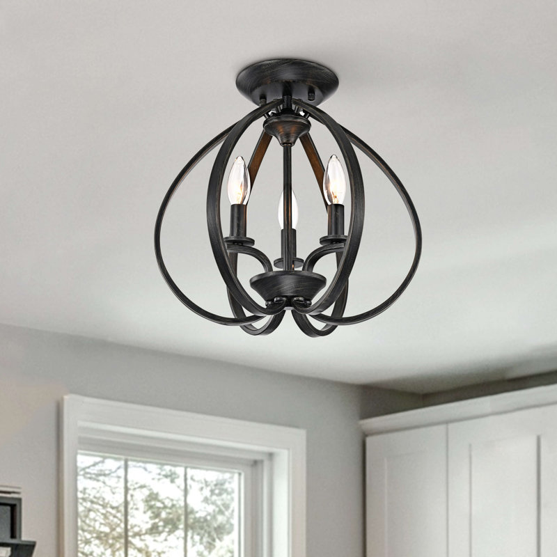 Nikodemos 3-Light 14" W Dimmable Flush Mount, Antique Black