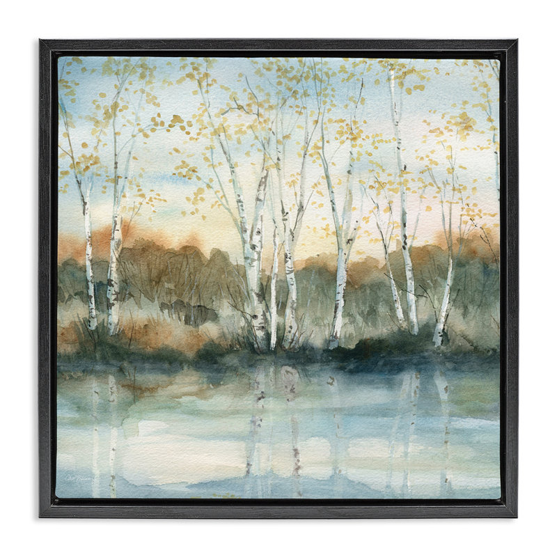 Quaint Birch Tree Reflections, 18" H x 18" W, Jet Black Floater Frame