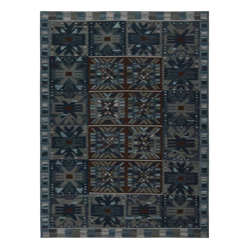 Scandinavian Hand Knotted Wool Geometric Area Rug, Rectangle 12' x 16'