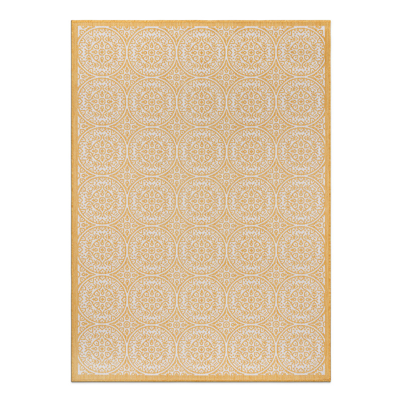 Marceia Geometric Yellow / Cream Indoor / Outdoor Area Rug, Rectangle 5' x 7'