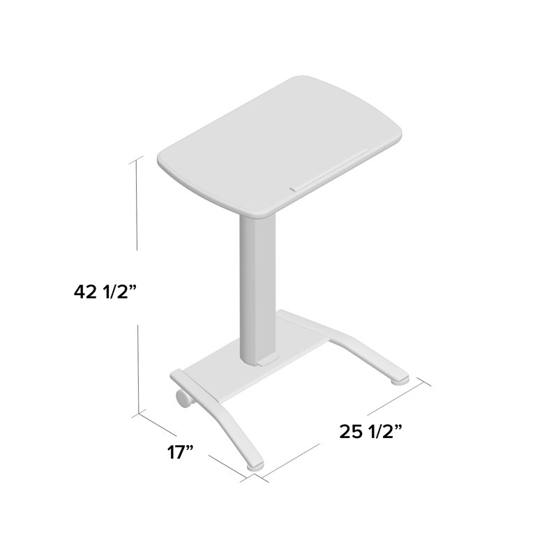 White Adjustable Height Mobile Standing Desk with Pneumatic Foot Pedal