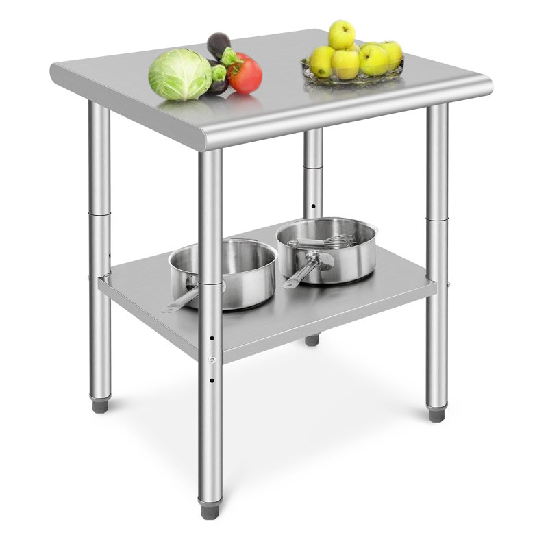 Heavy Duty Stainless Steel Work Table - Adjustable Undershelf - Commercial Prep Station for Kitchen, Restaurant, Home