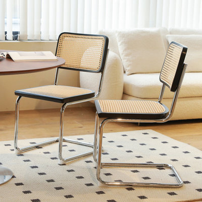 Ensemble de 2 chaises de salle à manger, chaises d'appoint latérales en rotin avec pieds chromés, chaises de style moderne Mid-Century conçues par Breuer, chaises de cuisine de salle à manger rembourrées
