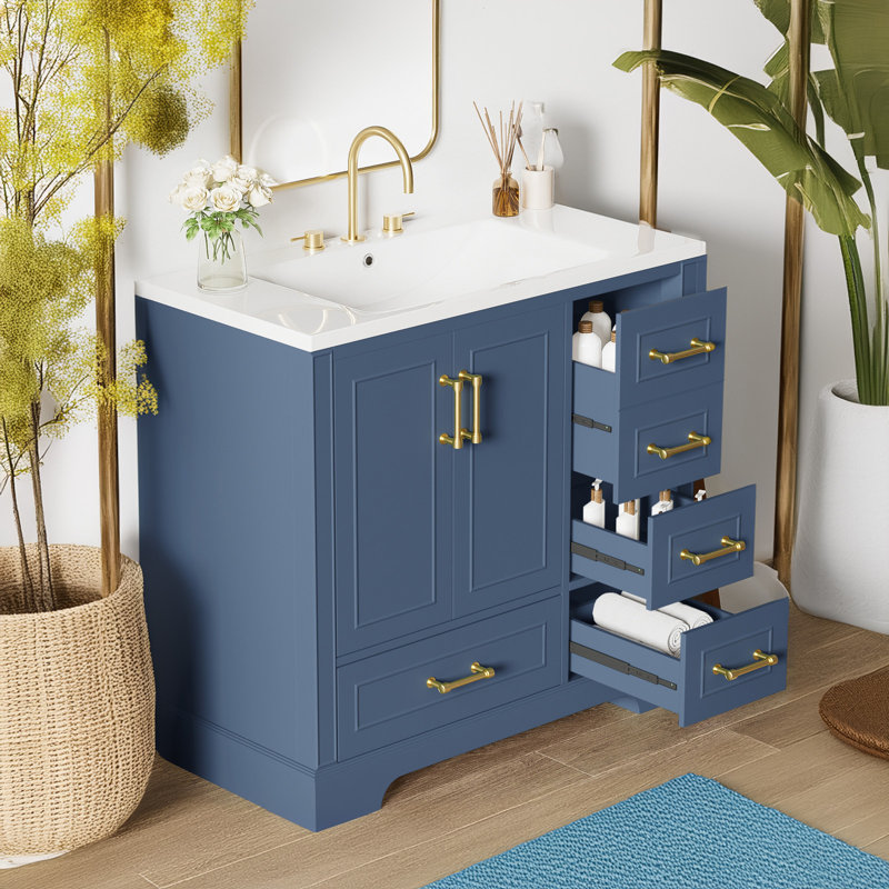 Armoire de salle de bain autoportante, Bleu