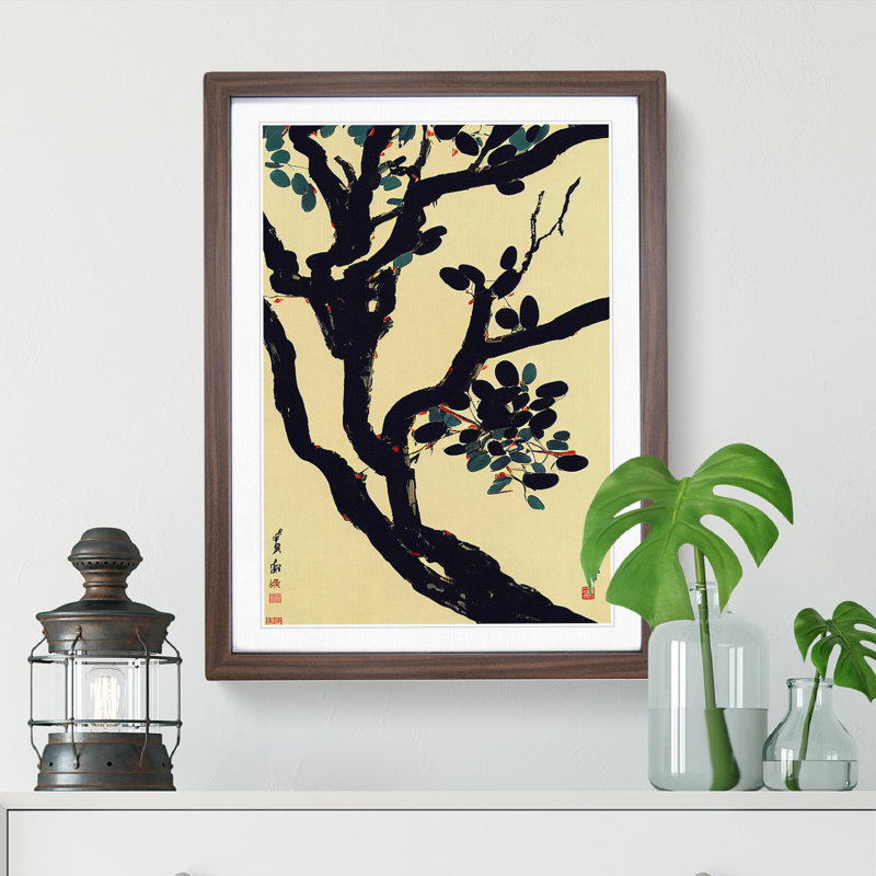 Japanese Tree - Single Picture Frame Print, 64cm H x 46cm W x 2cm D, Walnut