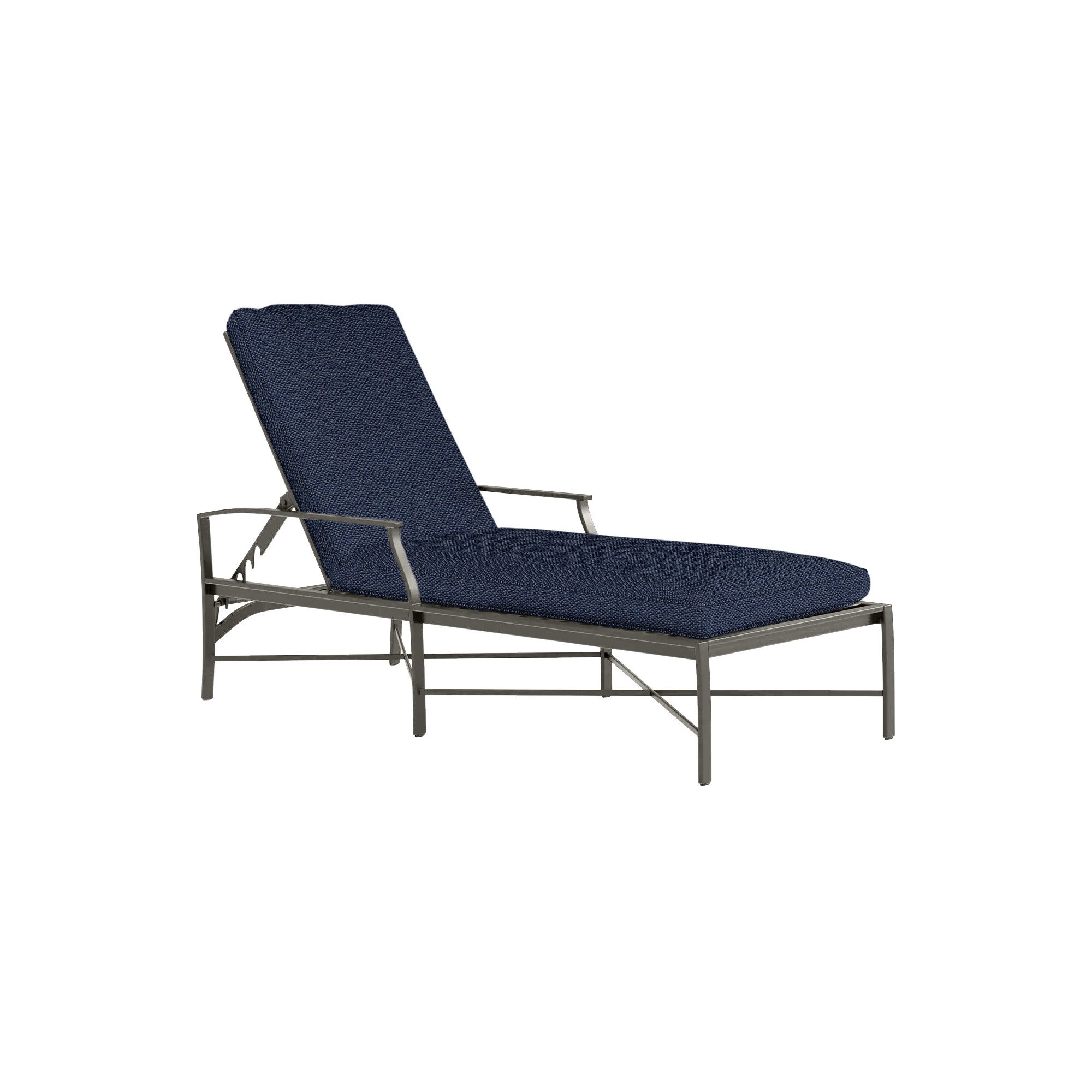 Monaco Wrought Aluminum Outdoor Chaise Lounge, Slate Gray, Intermix Indigo, Welt