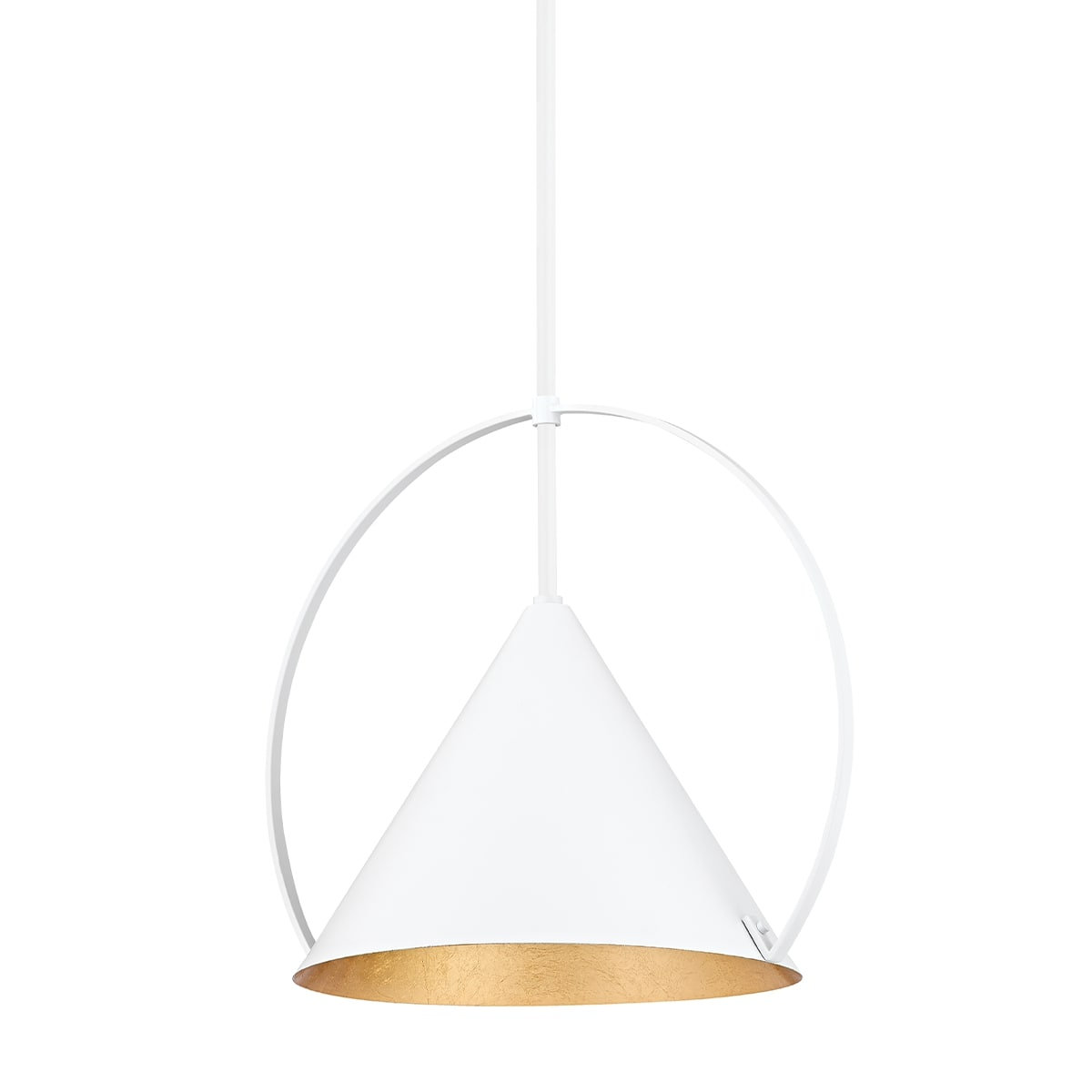 Nicholaus Single Light Metal Dimmable Pendant, 15.25" H x 18" W x 18" D, White / Gold