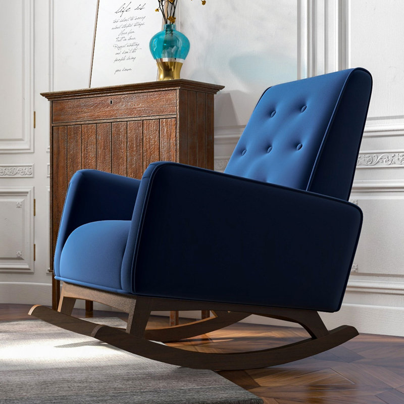Chaise berçante, chaise berçante en bois massif Demetrius, Bleu