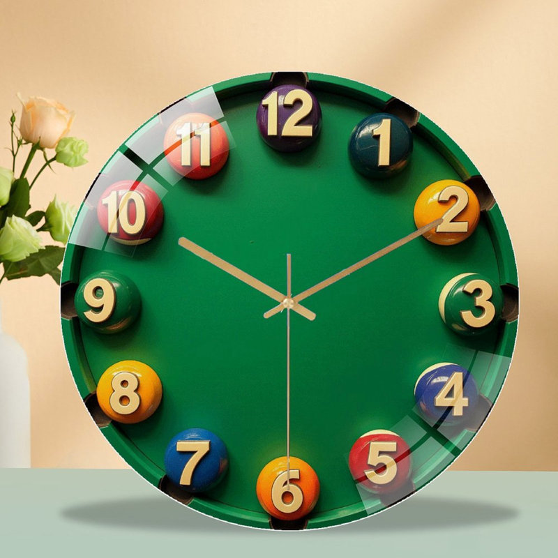 Table de billard numérotée avec boules colorées pour jeux amusants - Horloge murale 12 po