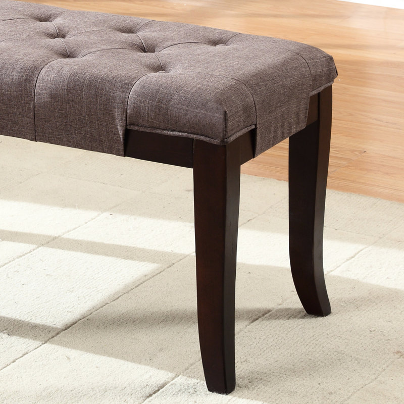 Bench, Brown Color - Solid Hardwood Legs With Finish, Contrasting Neutral Cotton Fabric Seat, 44"W X 18.03"H Bench Flared In , Hand-