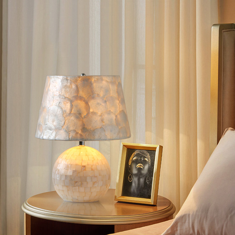 Luxury-Style American-Style Shell-Piece Fabric Lampshade Table Lamp, 18.5" H x 12.6" W x 9.84" D