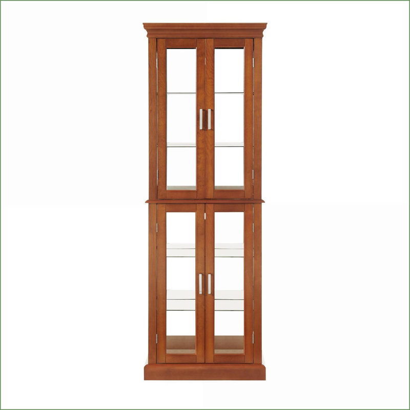 Armoires, Curio brun noyer avec tablettes réglables, éclairage interne, dossier à miroir | L 23,75 po x P 11,75 po x H 70 po | Traditionnel | Salon