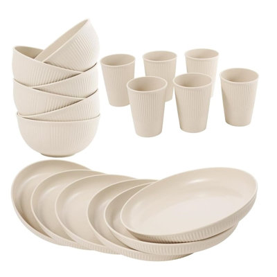 36-Piece Reusable Wheat Straw Dinnerware Sets for 6, Dishwasher Microwave Safe