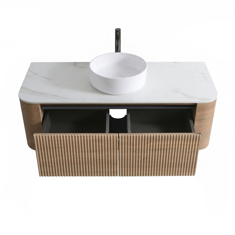 Wall Mounted With Stone Top, Chêne miel, 48 po, Blanc pur