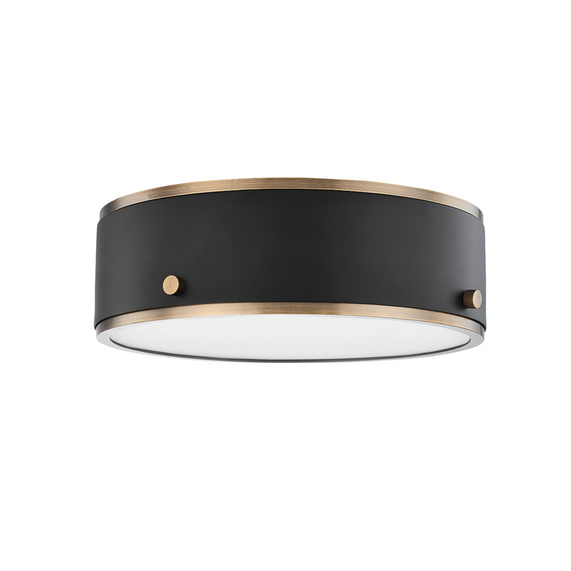 ELI 1 LIGHT SMALL FLUSH MOUNT, Patina Brass and Soft Off Black, 3.5" H x 11.75" W x 11.75" D