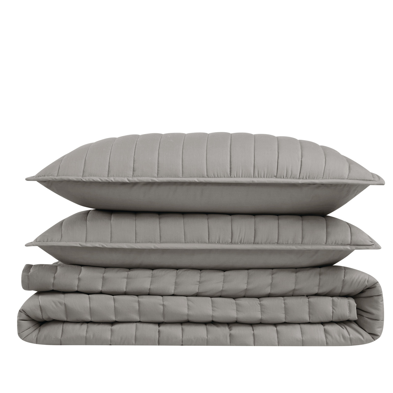 Brooklyn Loom Oversized Cotton Percale Quilt Set, Full/Queen Quilt + 2 Standard Shams, Gray
