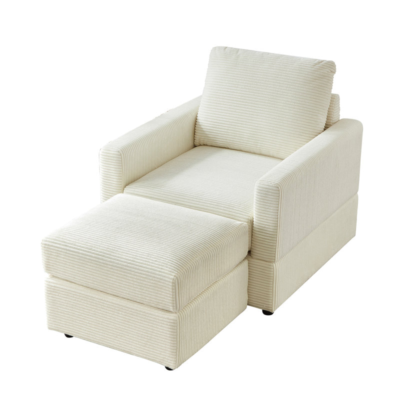 Salon en velours côtelé - beige. Chaise longue et tissu beige confortable, ajustable et de conception moderne, Beige