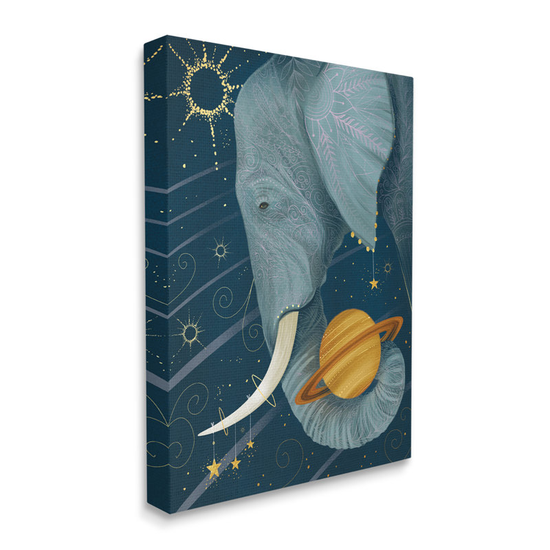 Constellations extra-terrestres, éléphant tenant Saturne, Toile tendue, H 40 po x l 30 po x 1,5 po