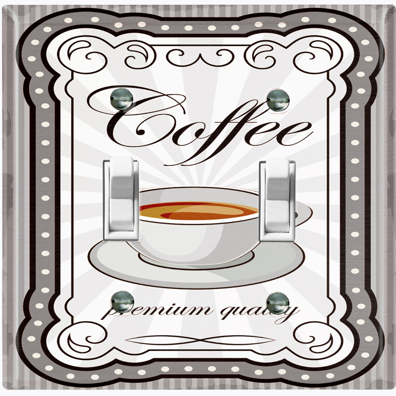 Coffee Cup Gray Frame Premium Quality Patterned 2 - Gang Toggle Light Switch Standard Wall Plate