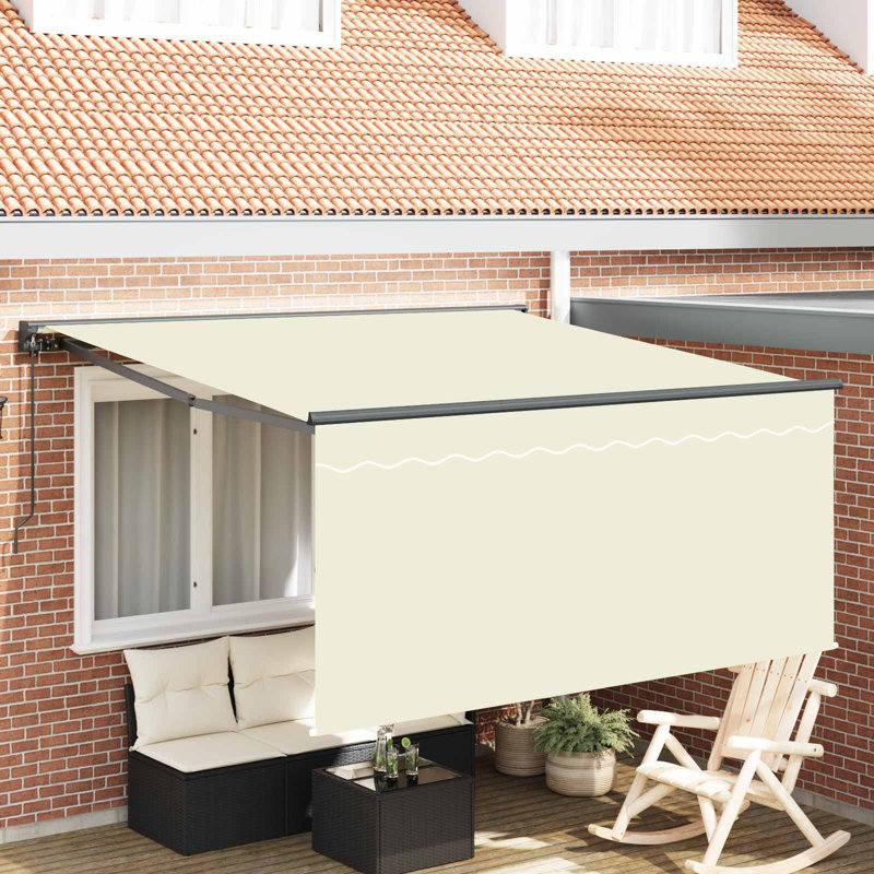 VidaXL Retractable Patio Awning, 165cm H x 300cm W x 250cm D, Cream/Black