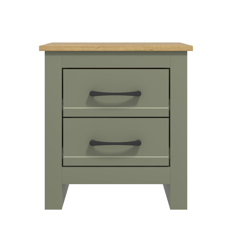 Limestone 2 Drawer Bedside Table, Kale Green/Reviera Eichi