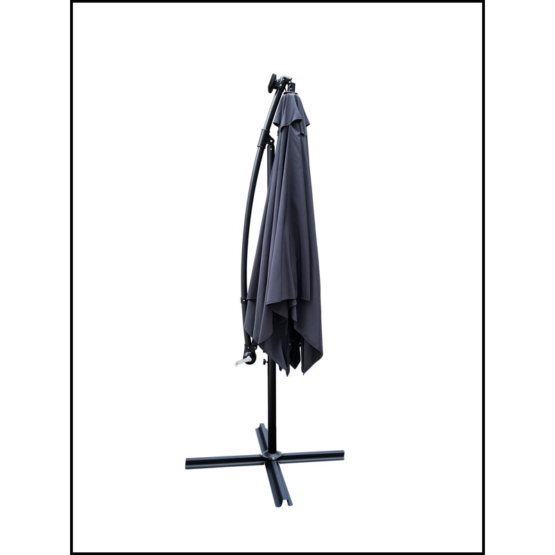 Parasol rectangulaire en porte-à-faux à leviers manivelle inclus 98,4 po x 98,4 po Ursulina, Gris foncé