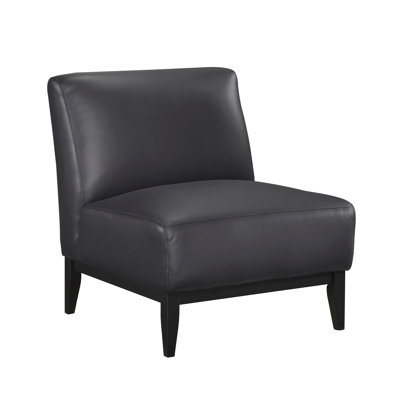 Hoy Accent Chair, Top Grain Leather Cushions, Black Solid Wood Legs