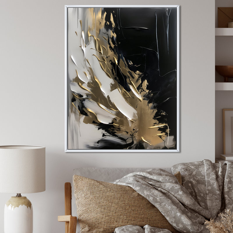 Organic Bliss Minimal Abstract Gold and Black - Art abstrait, peinture murale, H 40 po x l 30 po x P 1,5 po