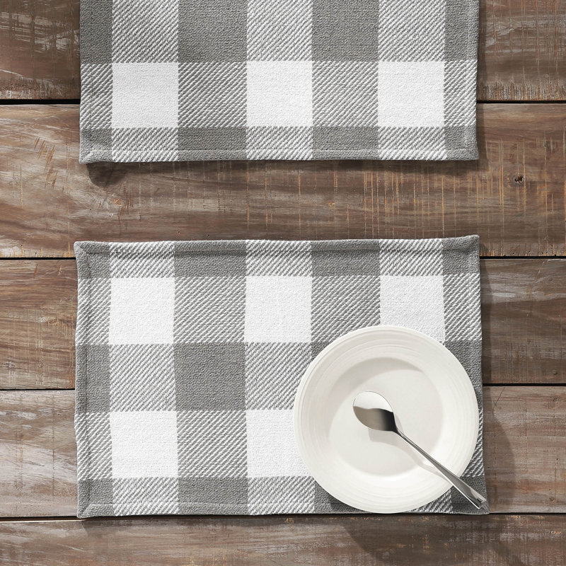 Ash Grey Buffalo Check Cotton Placemats Set of 2, 13x19