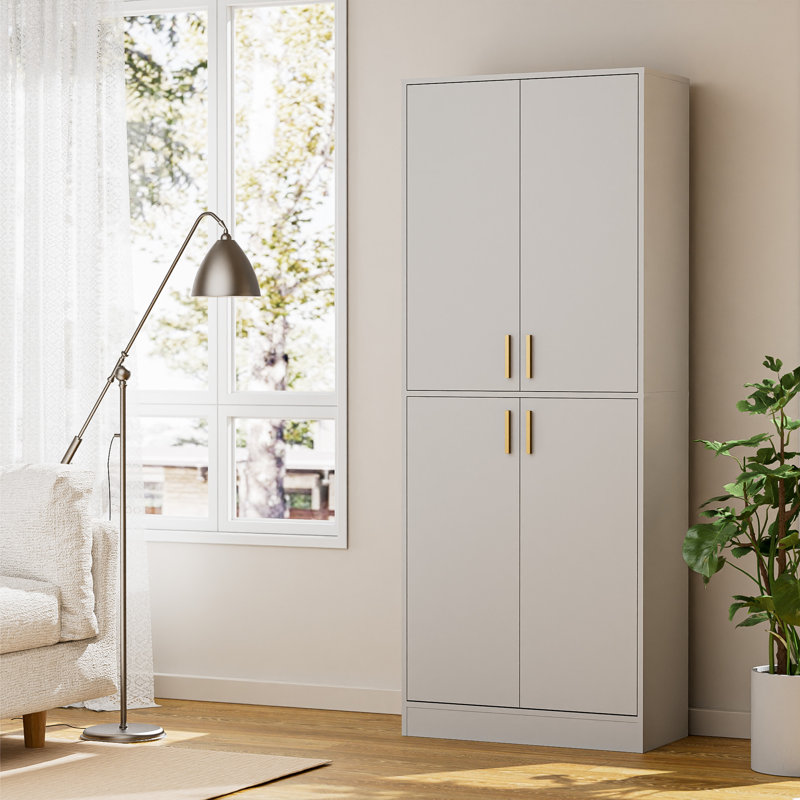 Boscombe 71" H Kitchen Pantry Cabinet with 4 Doors and 2 Adjustable Shelves, Classic Kitchen Storage Cabinet for Dining Room, Living Room
