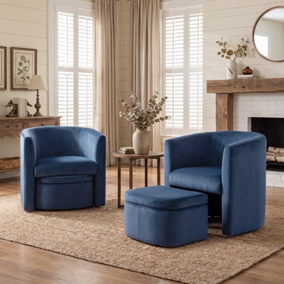 Kyah Upholstered Barrel Chair with Ottoman