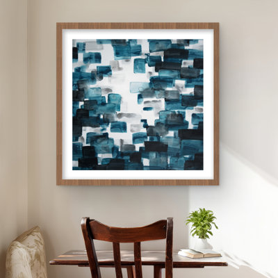 Turquoise et formes grises - reproduction abstraite moderne encadrée