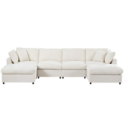 128" Large U-Shaped Sectional Sofa With 2 Movable Ottomans