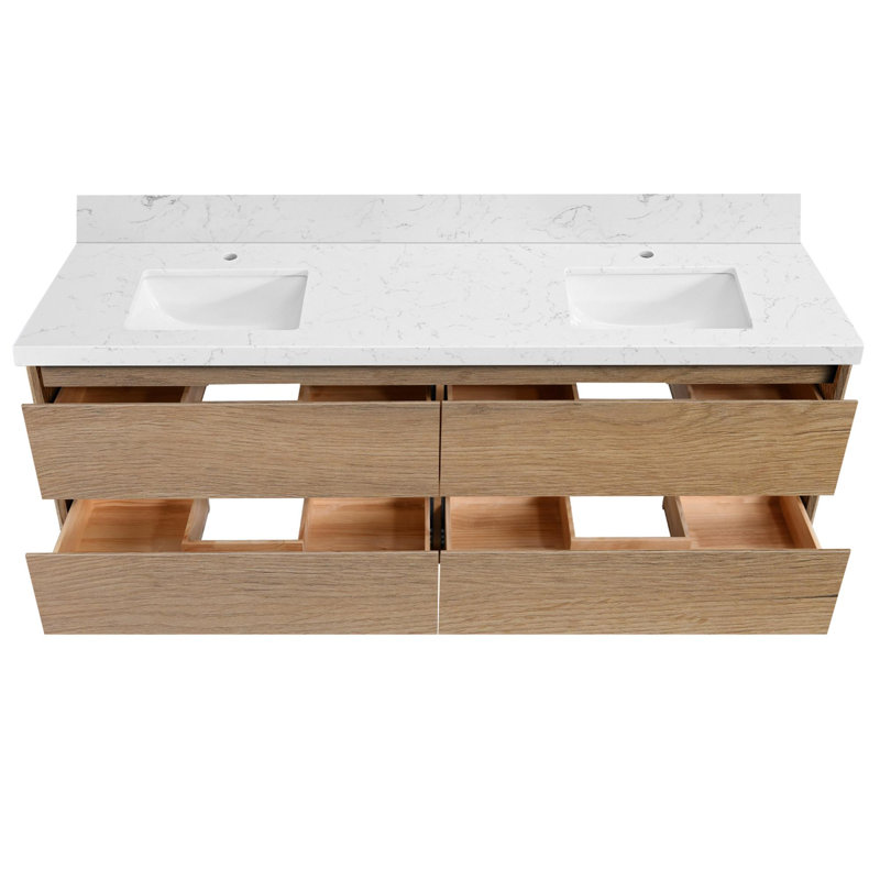 Meuble-lavabo flottant peu encombrant, 72", Chêne clair