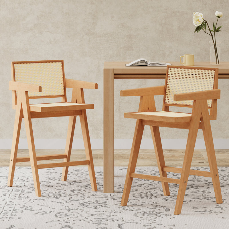 Tabouret de bar avec siège canne, Naturel