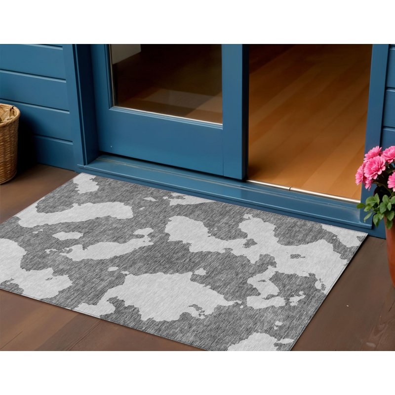 Tapis intérieur lavable abstrait gris et ivoire 3 pi x 5 pi