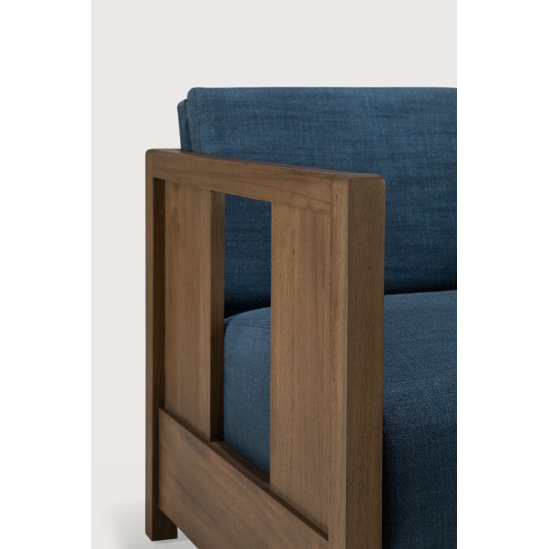 Roan Lounge Chair - Varnished Teak - Wild Brown - Amber Fabric, Blue