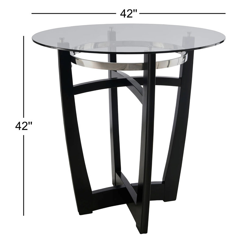 Round Glass Top Solid Wood Base Dining Table