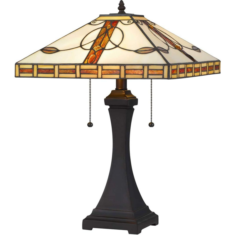 Lampe de table 60 po x 2 Tiffany en verre coloré au fini bronze foncé H 22,25 po